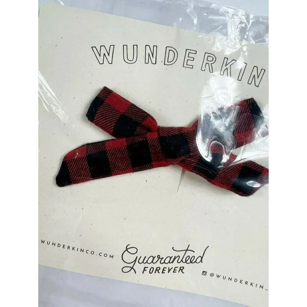 NEW Wunderkin Co. Plaid Bow Clip Red Black Holiday Hair Bow